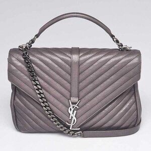 Yves Saint Laurent Grey Chevron Quilted Calfskin Leather Monogram
